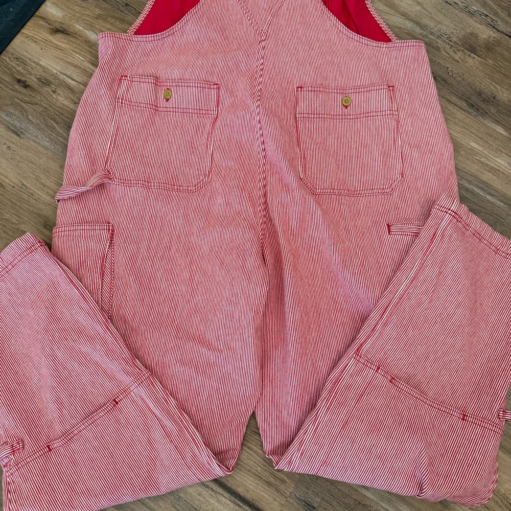 Womens Duluth trading co railroad striped double knee denim bib overalls sz XXL - Picture 4 of 5